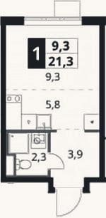Планировка: Студия, 21,3 м²
