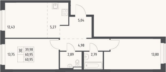 Планировка: 3-к, 61 м²