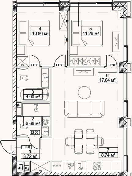 Планировка: 3-к, 60,1 м²