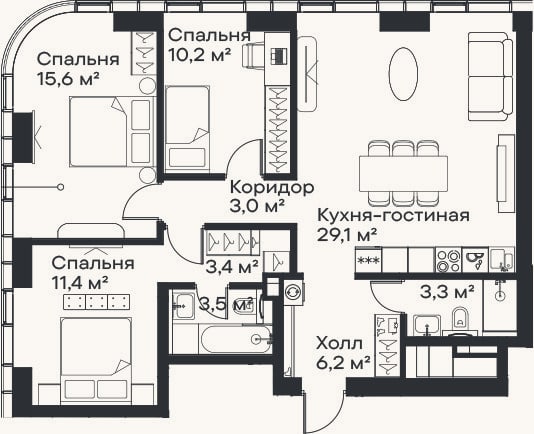 Планировка: 4+ к, 85,7 м²