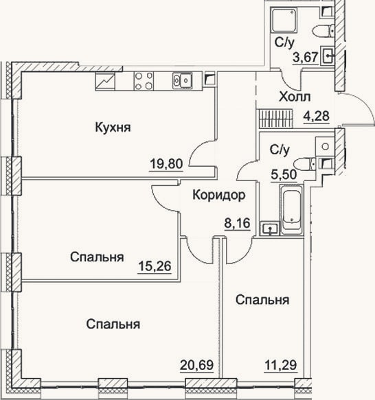 Планировка: 4+ к, 88,7 м²