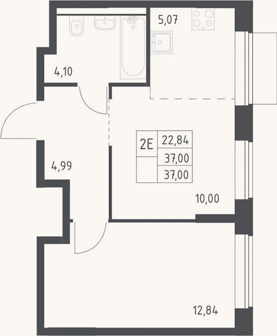 Планировка: 2-к, 37 м²