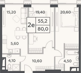 Планировка: 3-к, 80 м²