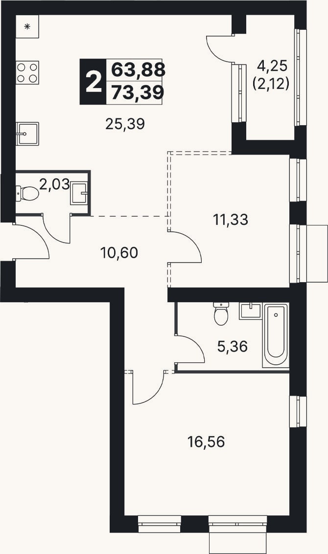 Планировка: 3-к, 71,3 м²