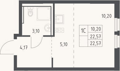 Планировка: Студия, 22,6 м²