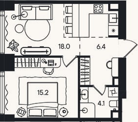 Планировка: 2-к, 43,7 м²