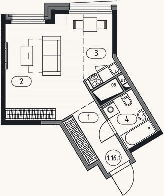 Планировка: Студия, 36,5 м²