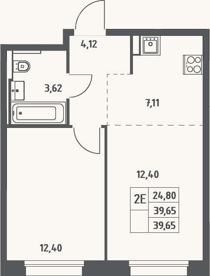 Планировка: 2-к, 39,7 м²