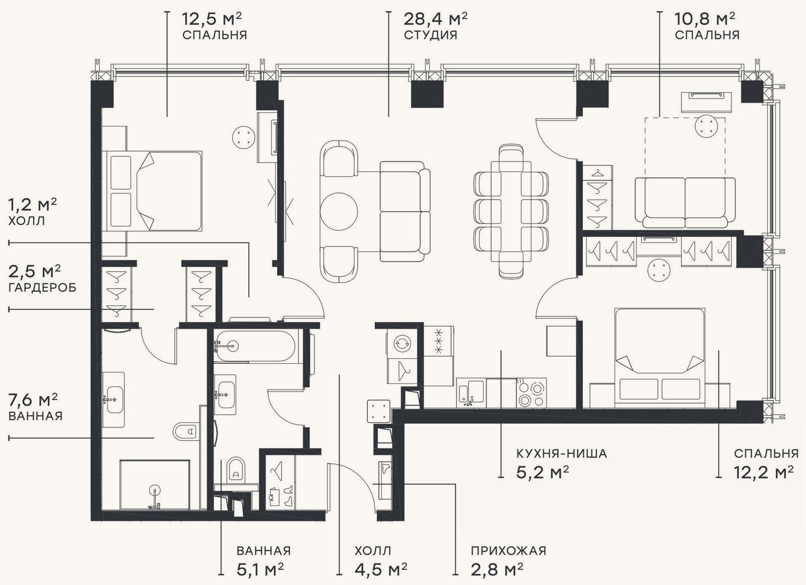 Планировка: 4+ к, 92,9 м²