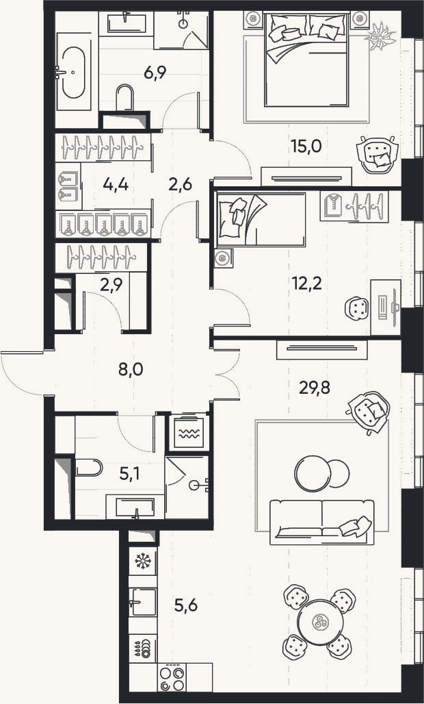 Планировка: 3-к, 92,5 м²