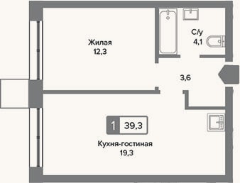 Планировка: 2-к, 39,3 м²