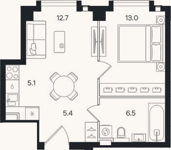 Планировка: 2-к, 42,7 м²