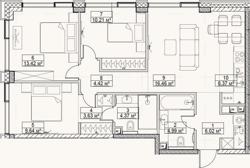 Планировка: 4+ к, 79,5 м²