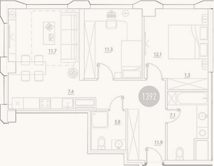 Планировка: 3-к, 66,6 м²