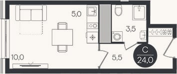 Планировка: Студия, 24 м²