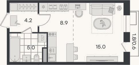Планировка: Студия, 33,1 м²
