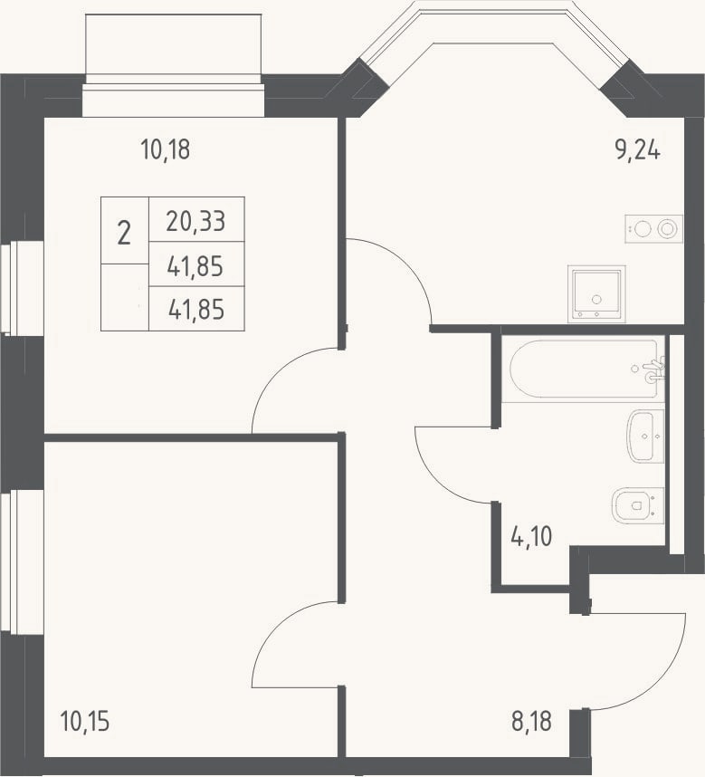 Планировка: 2-к, 41,9 м²