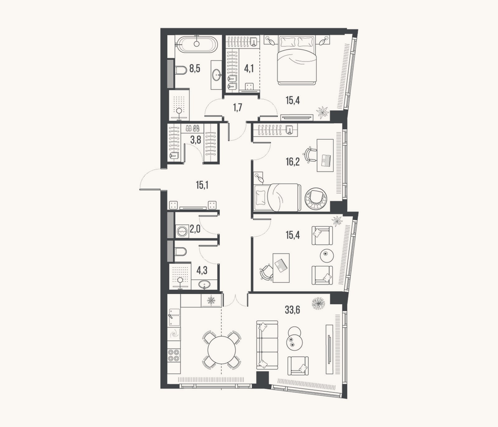 Планировка: 4+ к, 120,1 м²