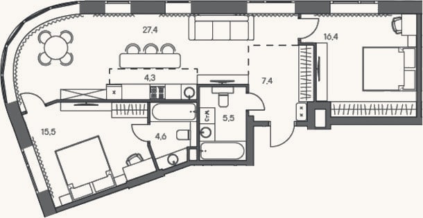 Планировка: 3-к, 82,7 м²