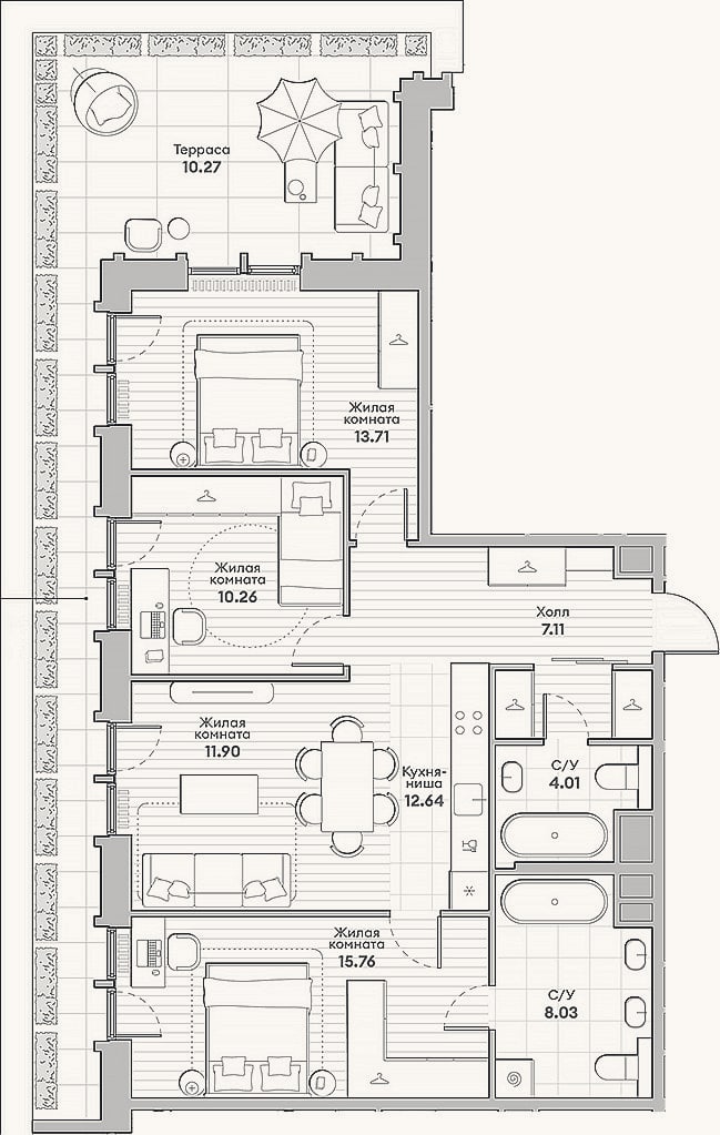 Планировка: 4+ к, 83,4 м²