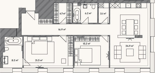 Планировка: 3-к, 110,8 м²