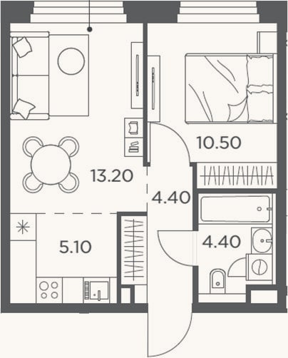 Планировка: 2-к, 37,6 м²