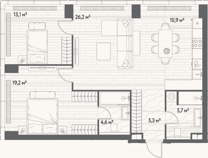 Планировка: 3-к, 85 м²