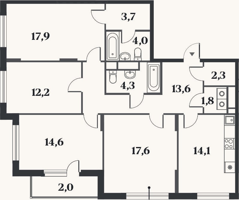 Планировка: 4+ к, 106,1 м²
