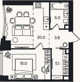 Планировка: 2-к, 48,7 м²