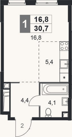 Планировка: Студия, 30,7 м²