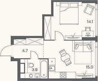 Планировка: 2-к, 37,7 м²