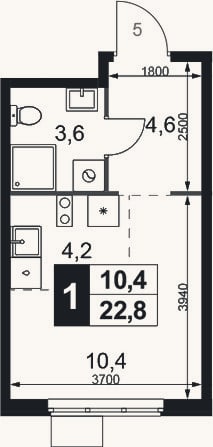 Планировка: Студия, 22,8 м²