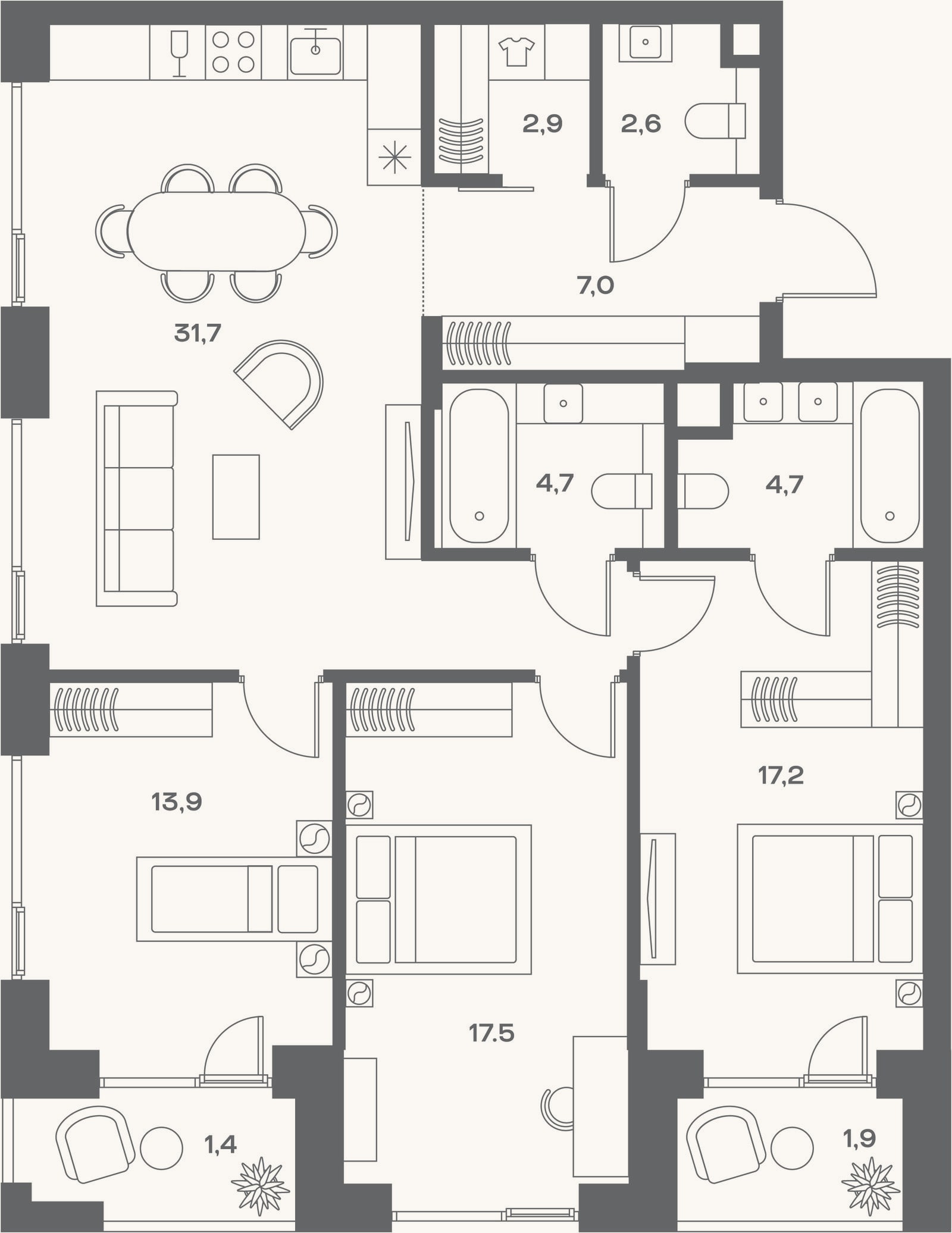Планировка: 4+ к, 102,2 м²