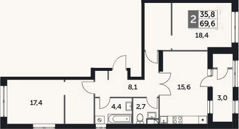Планировка: 3-к, 68,3 м²