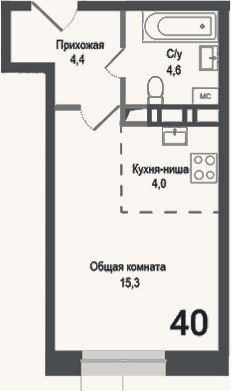 Планировка: Студия, 28,3 м²