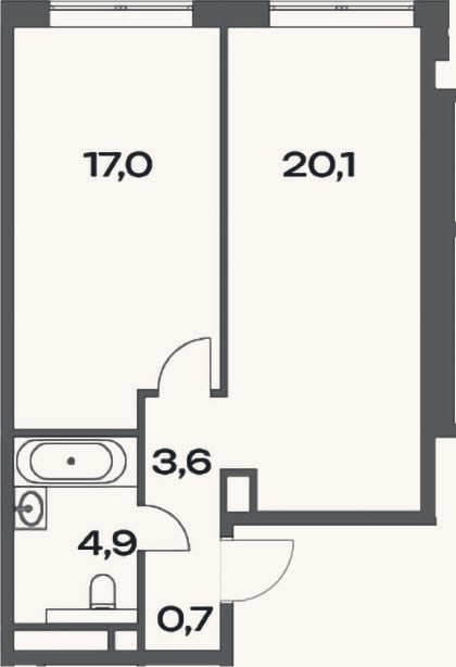 Планировка: 2-к, 46,3 м²