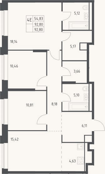 Планировка: 4+ к, 92,8 м²