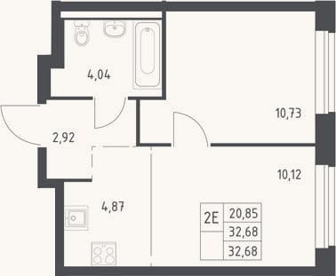 Планировка: 2-к, 32,7 м²