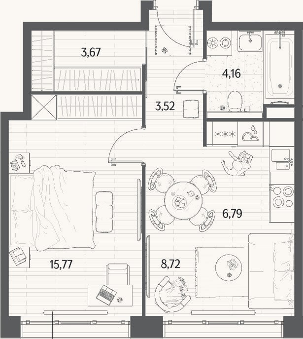 Планировка: 2-к, 47,2 м²