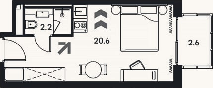 Планировка: Студия, 22,8 м²