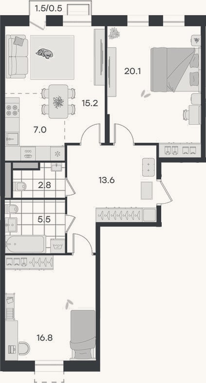 Планировка: 3-к, 81 м²