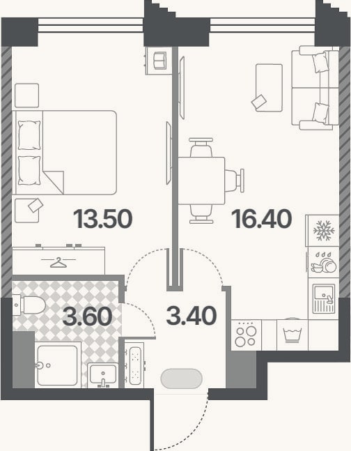 Планировка: 2-к, 36,9 м²