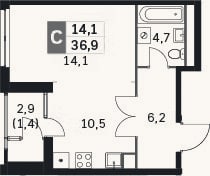Планировка: Студия, 33,4 м²