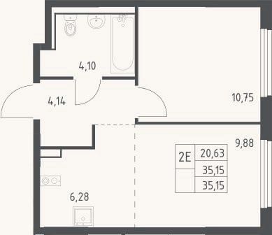 Планировка: 2-к, 35,2 м²