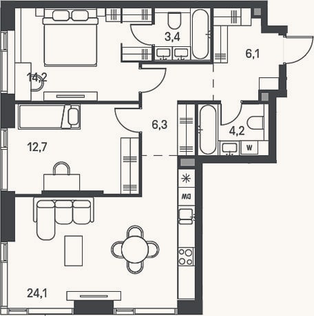 Планировка: 3-к, 71 м²