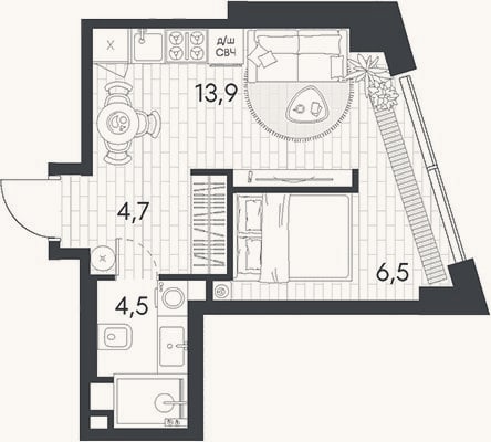 Планировка: Студия, 29,7 м²