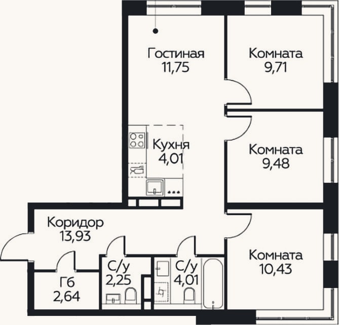 Планировка: 4+ к, 68,2 м²
