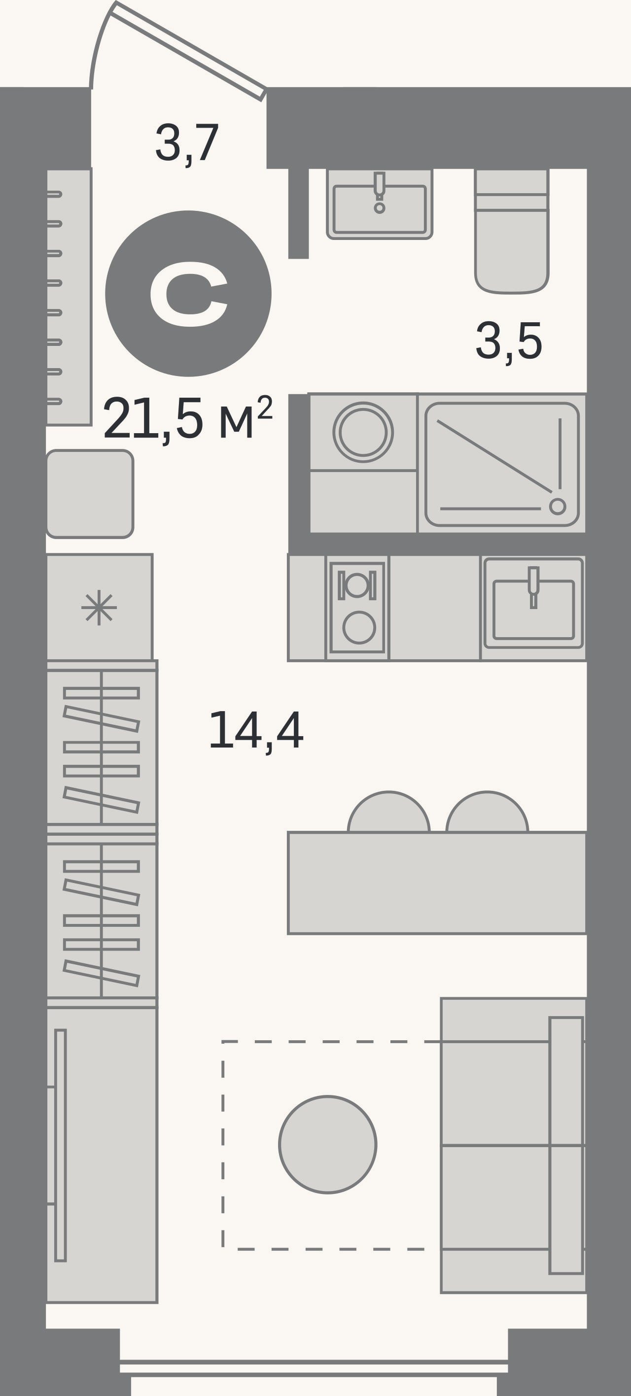 Планировка: Студия, 21,5 м²
