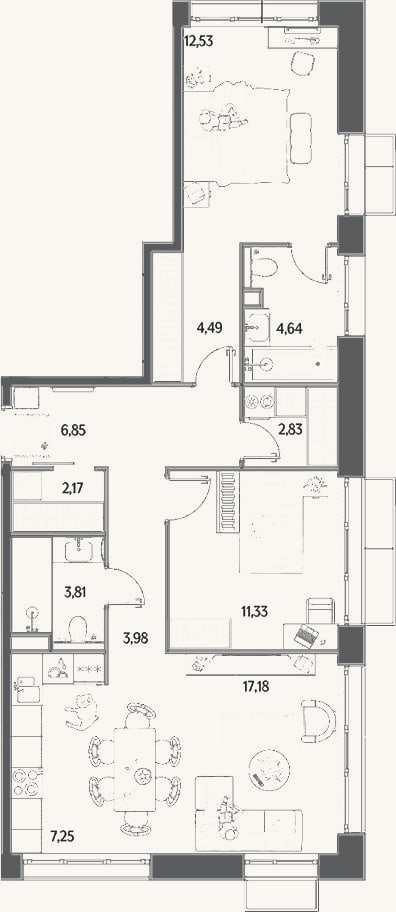 Планировка: 3-к, 77,1 м²