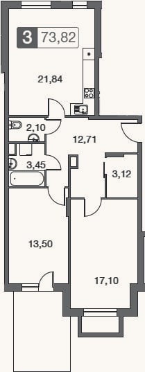 Планировка: 3-к, 73,8 м²